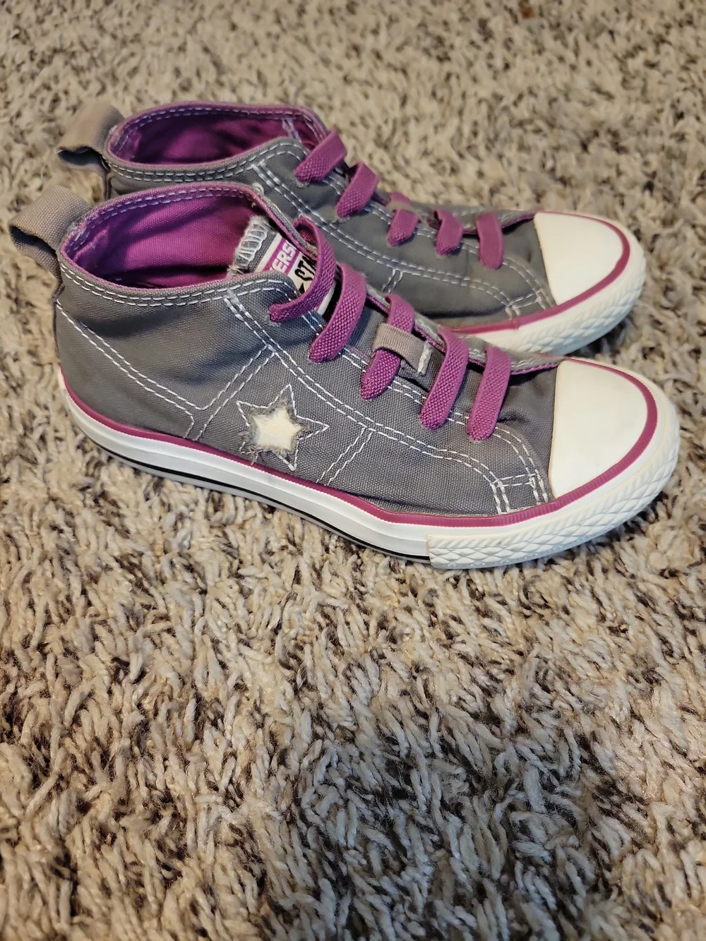 Converse One Star Youth Low 'No time to lace' Gray Purple Sneakers Youth US 12